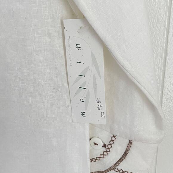 Linen Button Down Blouse S White Boxy Minimalist Coastal Stitch Trim NWT Capsule - Picture 5 of 8